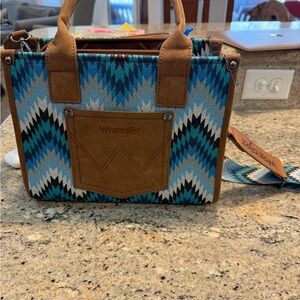 Wrangler Turquoise & Blue Aztec Crossbody with Brown Suede Trim